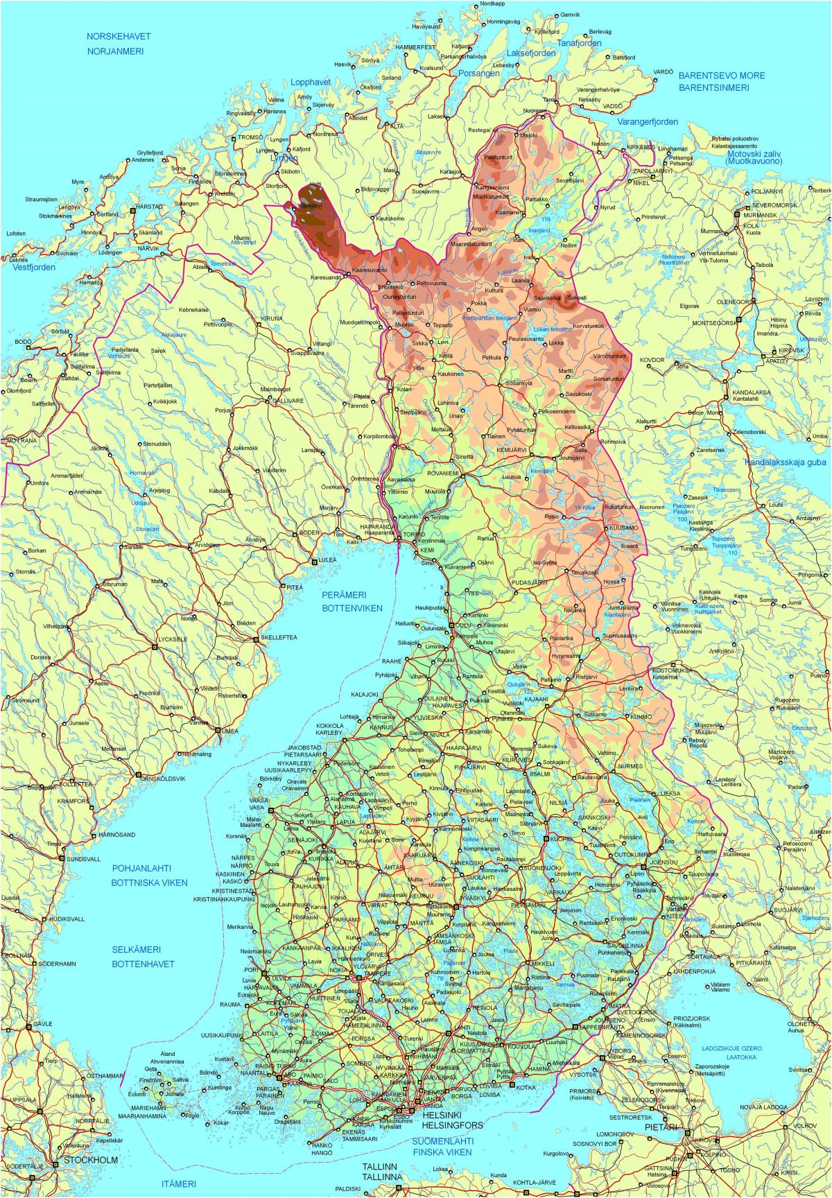 Finland road map - Karta över Finland road (Norra Europa - Europa)