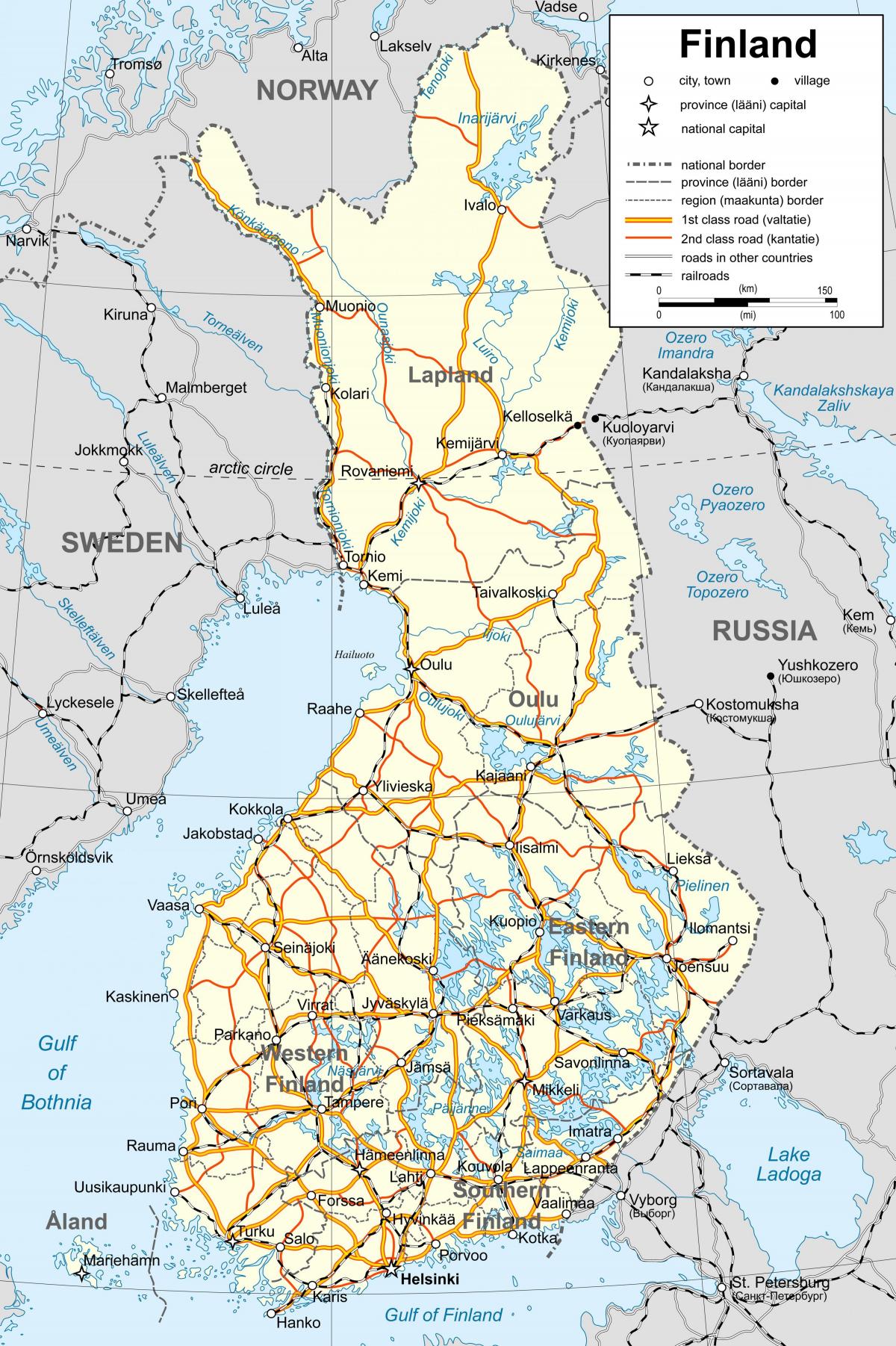 Karta över Finland politiska