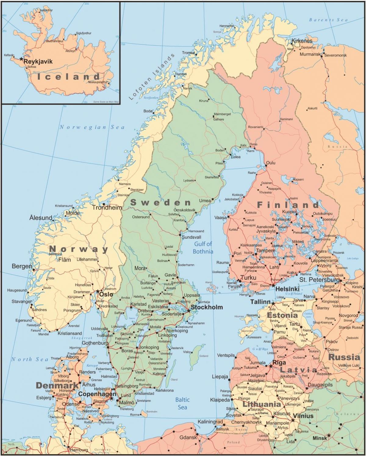 Karta över Finland och omgivande länder