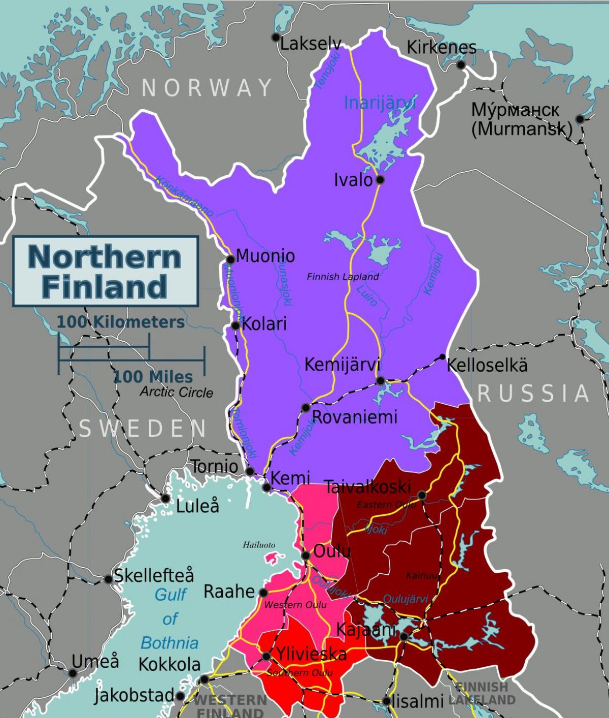 Karta över norra Finland