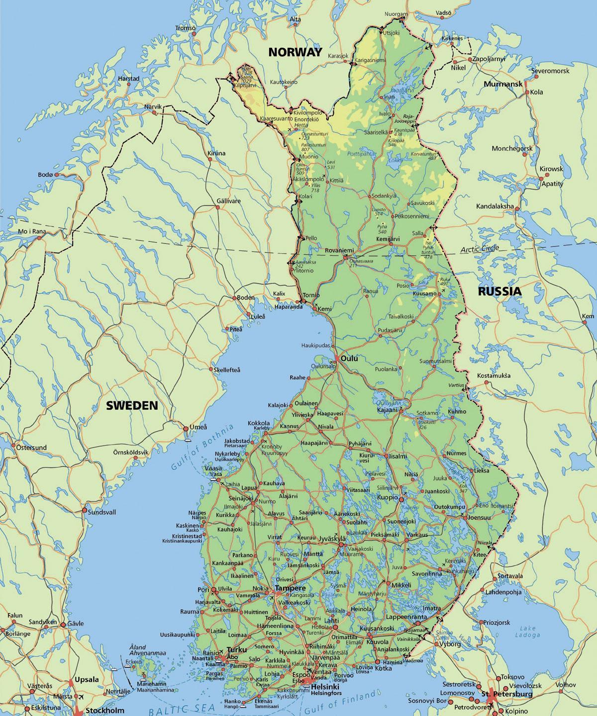 Karta över polcirkeln i Finland