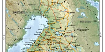 Karta över fysiska Finland